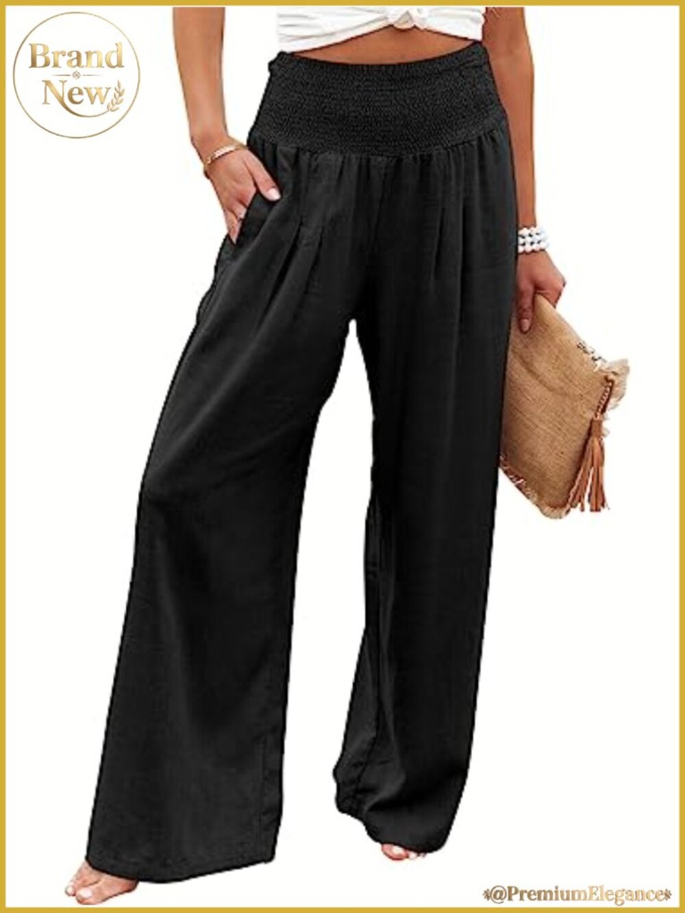Linen Wide Leg Palazzo Pants with Pockets
